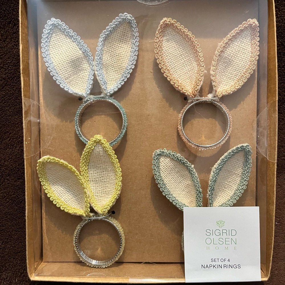 Sigrid Olsen Home Bunny Ear Napkin Rings - Pastel Set of 4